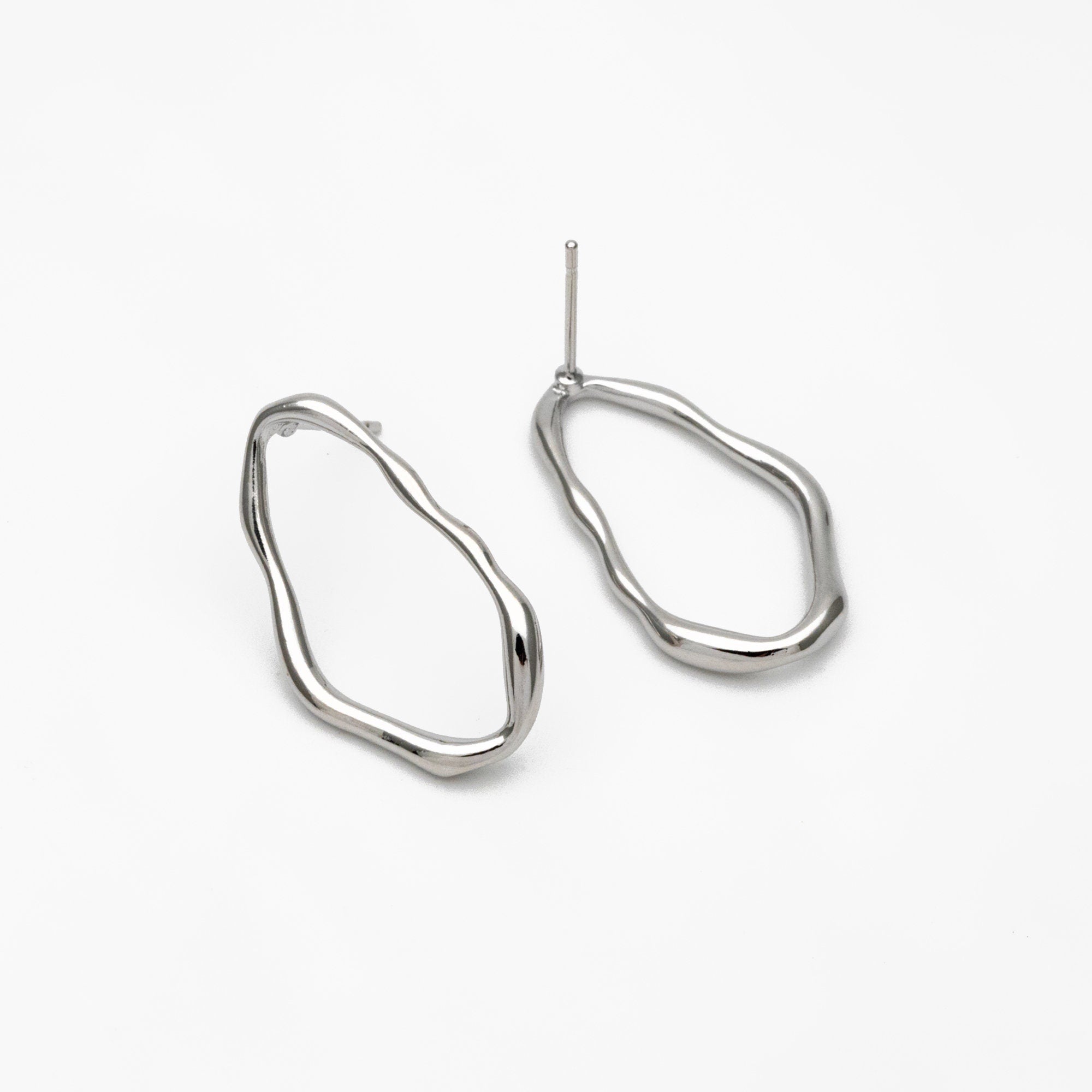 10pcs Gold/ Silver Irregular Oval Ear Posts, 18K Gold/ Rhodium plated Brass, Geometric Oval Hoop Stud Earrings (GB-3573)